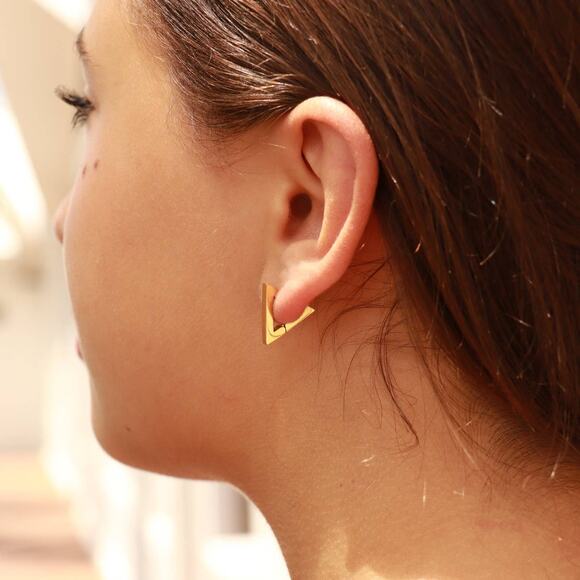 18K Gold Plated Over Stainless Steel Triangle Huggie Earrings - Picture 2 of 2